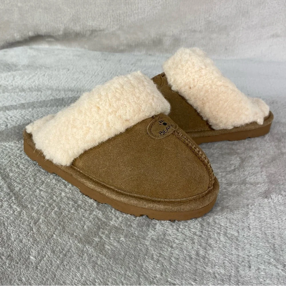 Bearpaw‎ Slipper Shoes Youth Size 13 Brown Suede Shearling Lined Clog Mules NEW